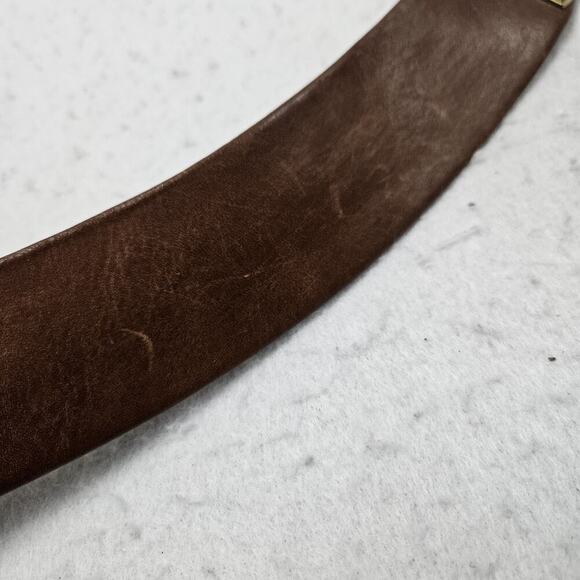 Vintage Brown Leather Waist Belt Size 26 Gold Buckle Roger Van S Classic‎ Clover - Picture 8 of 9